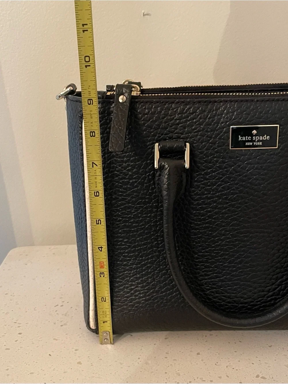 kate spade Black Pebbled Leather Satchel with Gold Accents